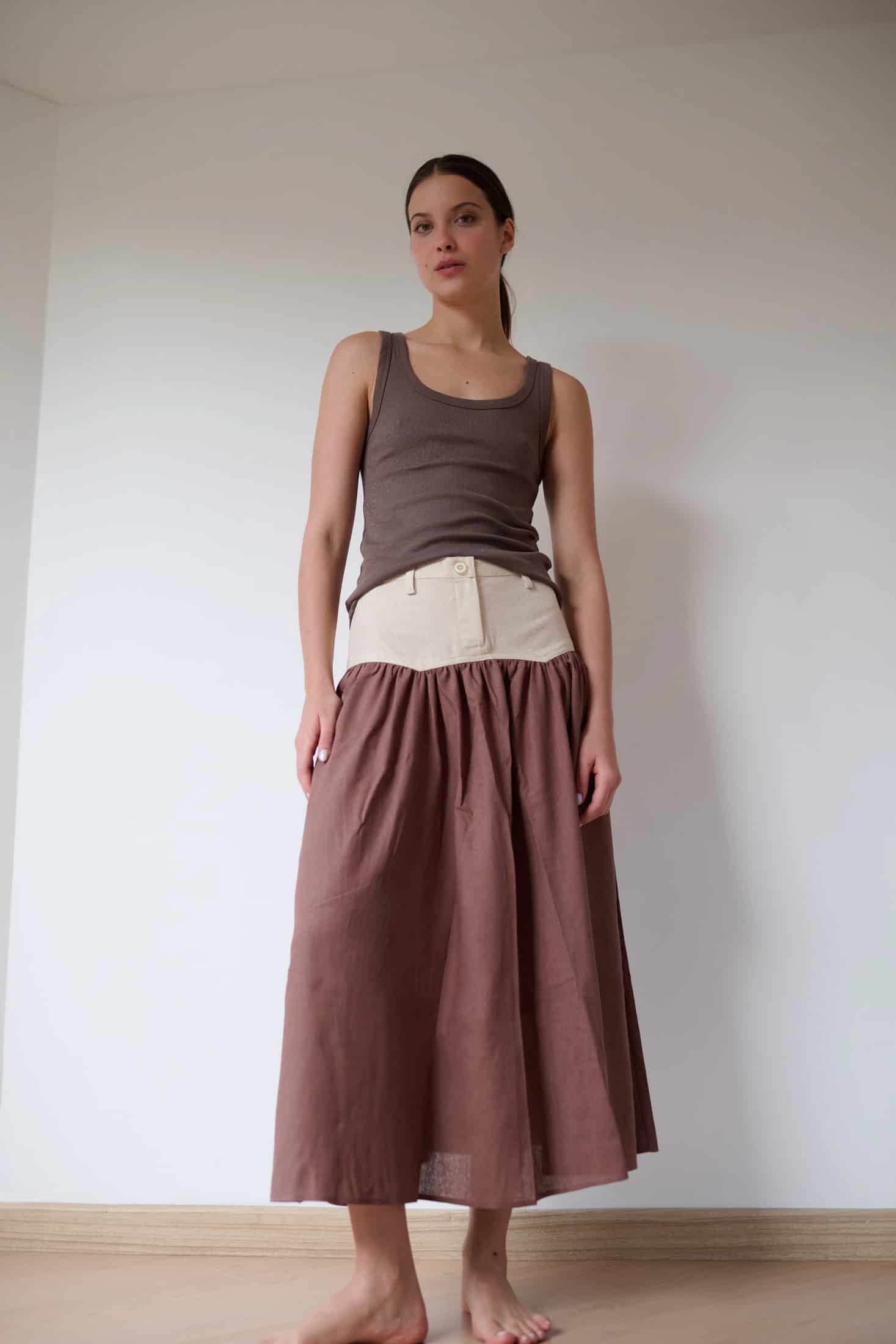 SAND STRIPE SKIRT (COFFEE) - miniatura 3