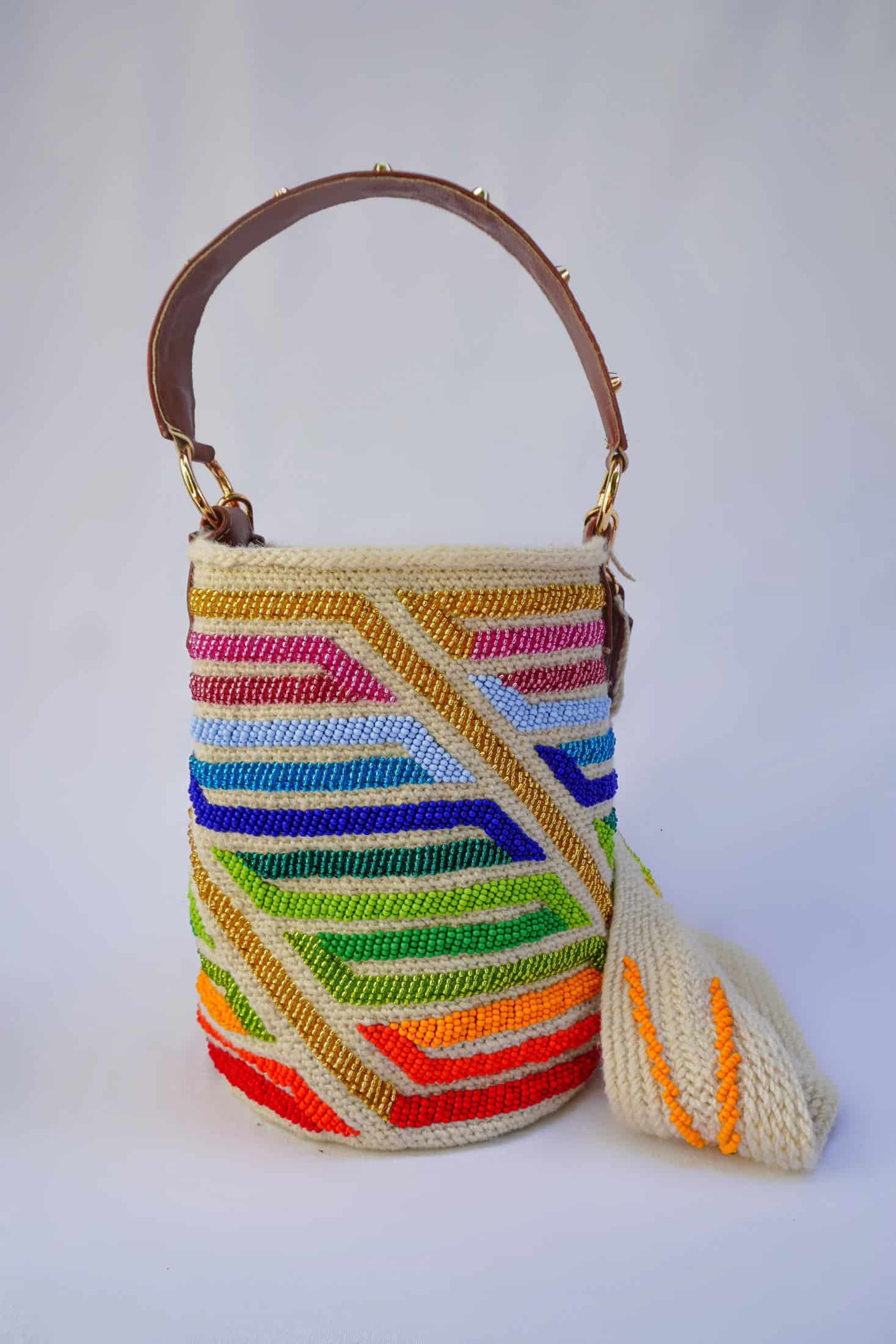 Mochilas Arhuacas Recamada Con Cuero - miniatura 2