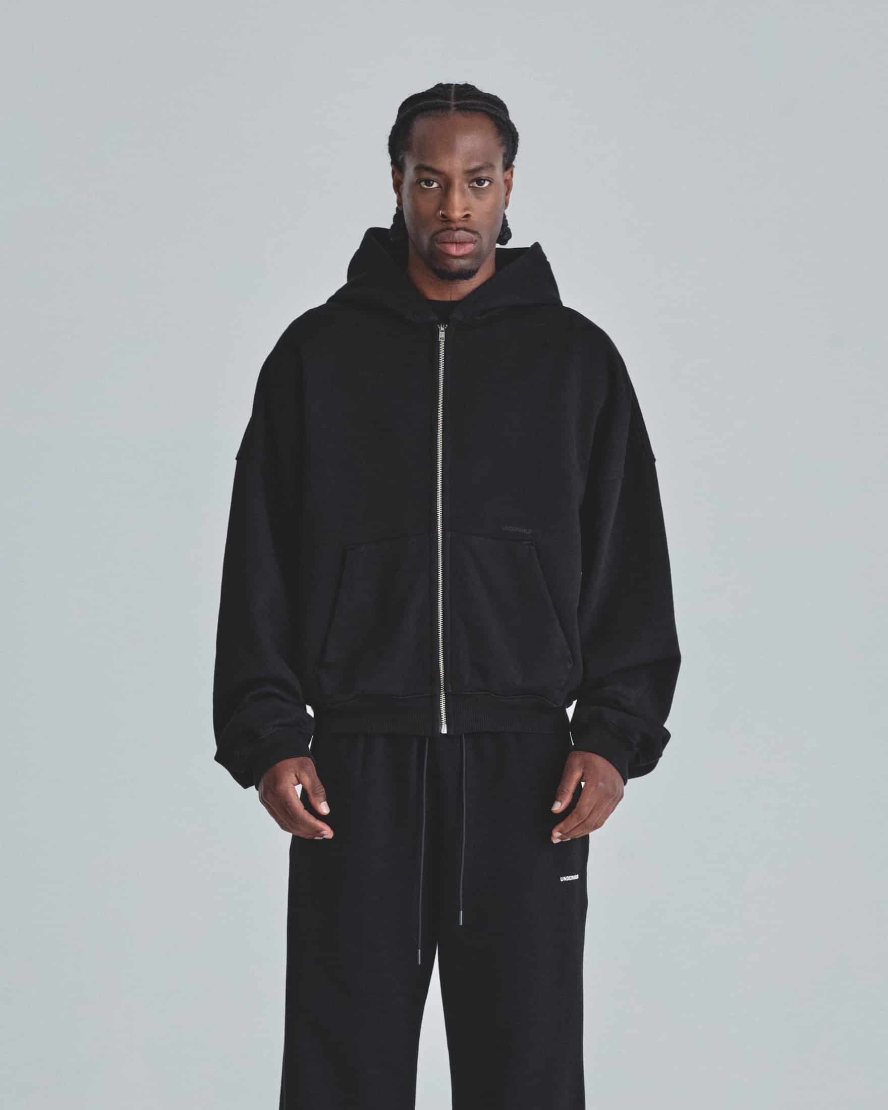 Line Basic Boxy Fit Zip Up Hoodie Black - miniatura 2