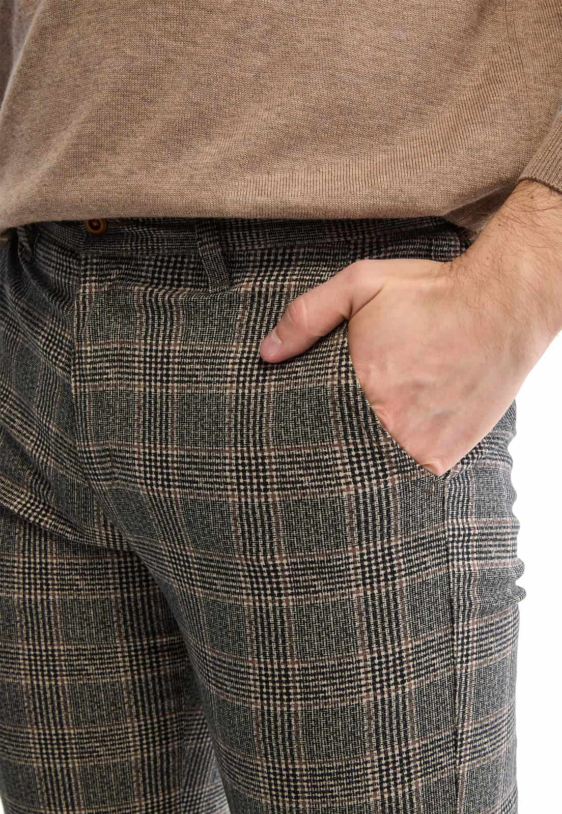 Pantalón dril a cuadros gris con camel - miniatura 11