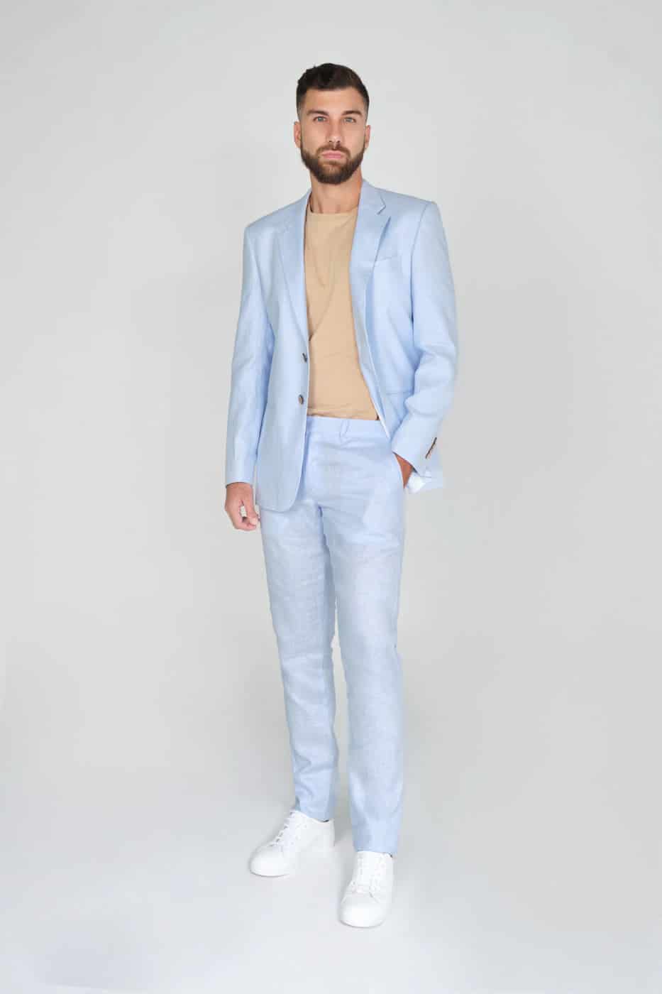 Pantalón Formal Slim Fit 100% Lino Azul Claro - miniatura 8