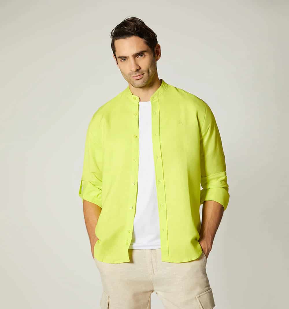 Camisa para hombre en lino cuello nerú m - miniatura 6