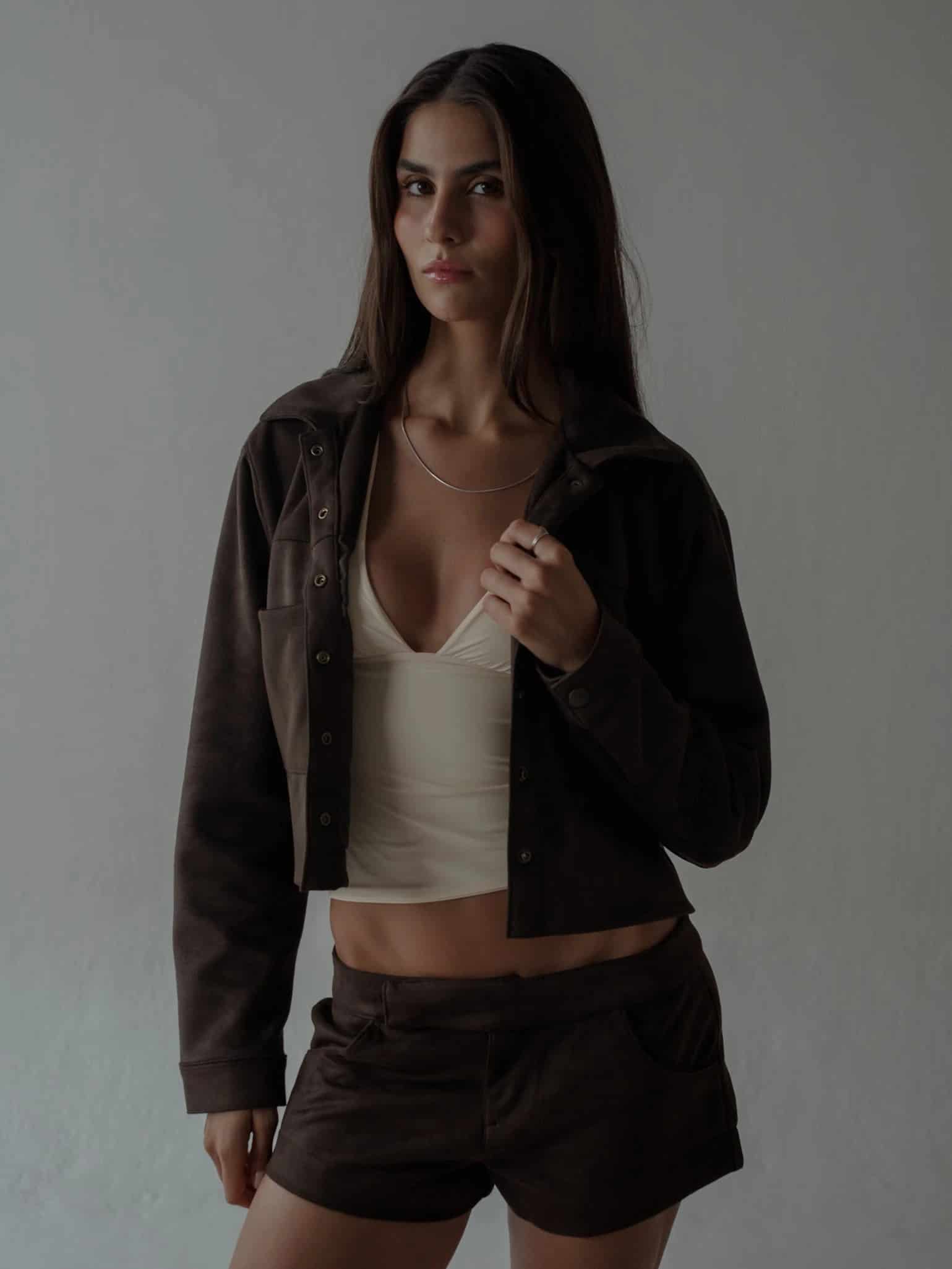 SUEDE BOXY JACKET - ESPRESSO - miniatura 7