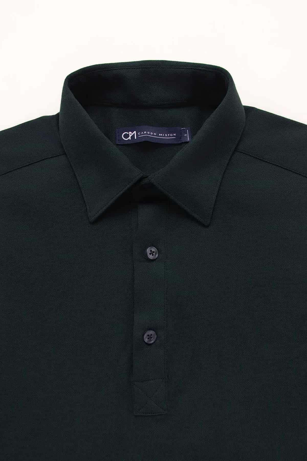 Camisa Piqué Polera Algodón Verde Botella - miniatura 2