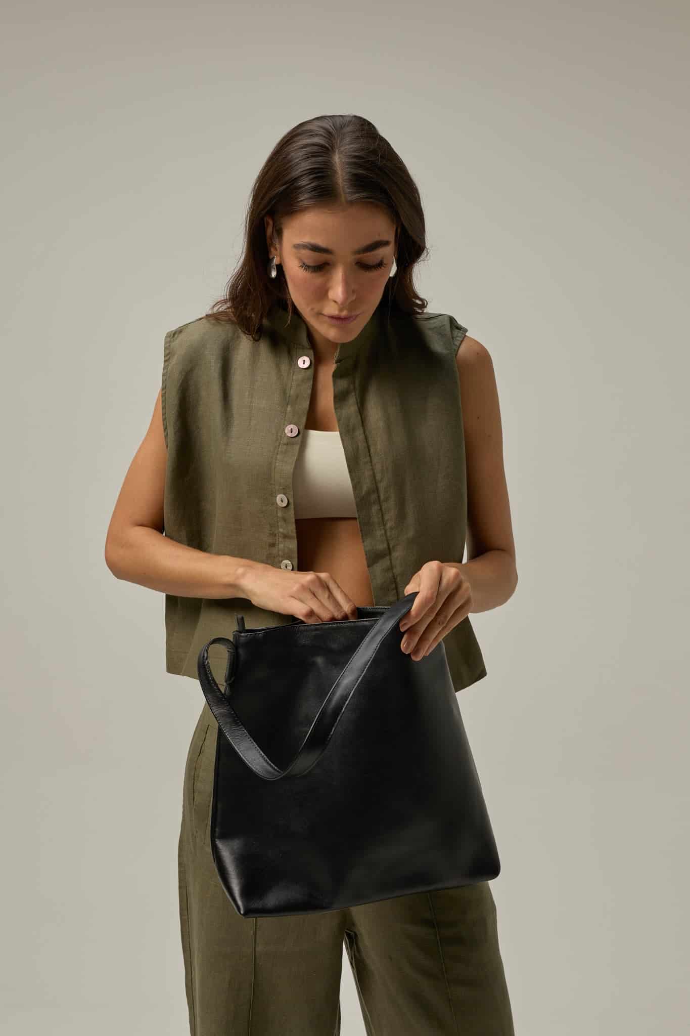 Bolso Tote Bag de Cuero | Negro - miniatura 2
