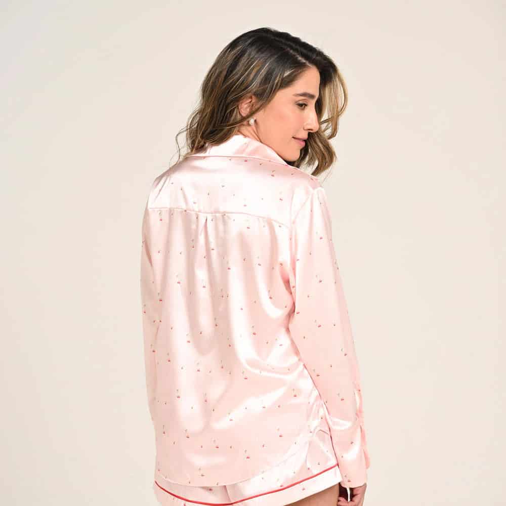 Camisa Pijama Manga Larga Satín Mujer Estampado Martinis. - miniatura 2