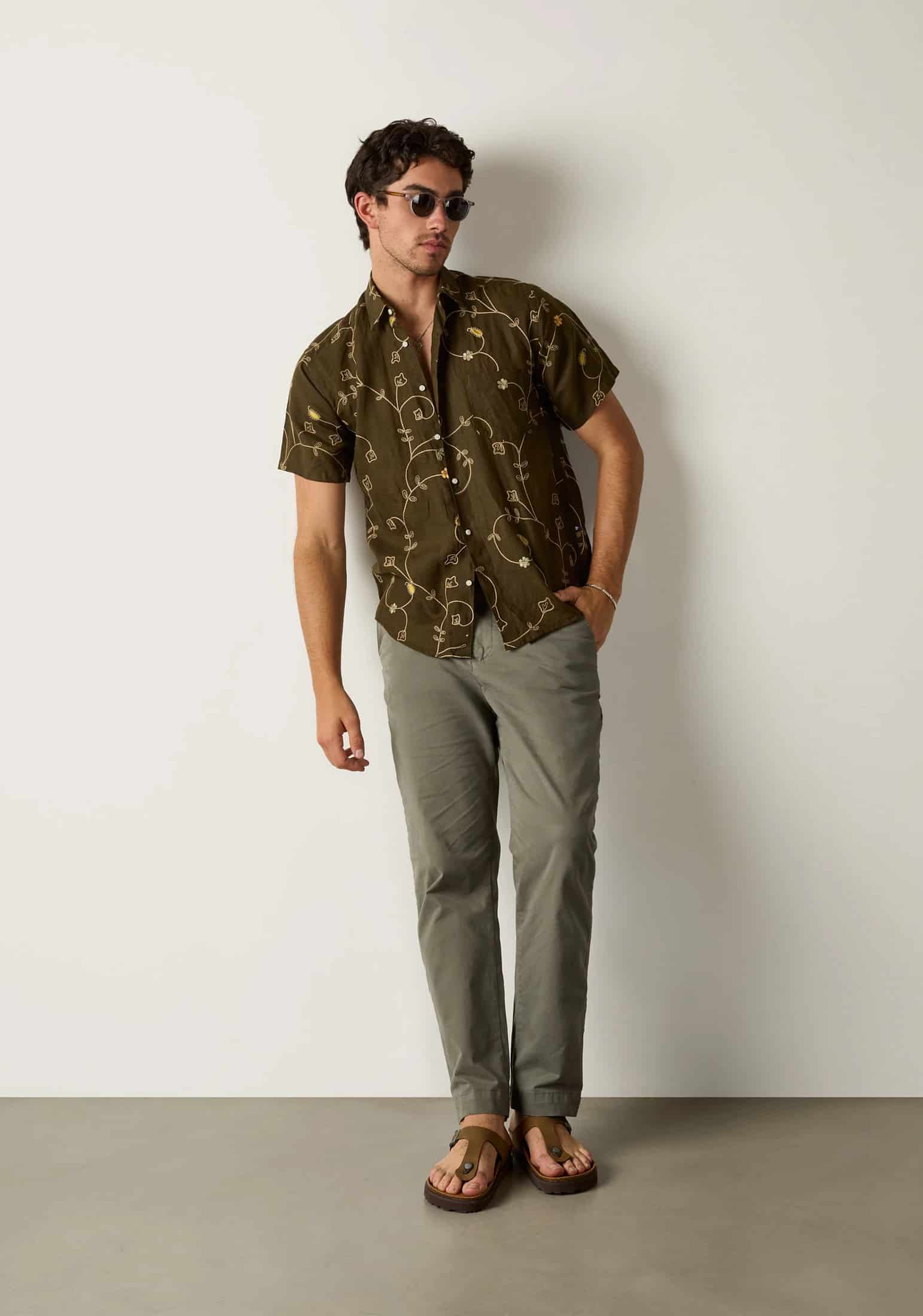 Camisa Lino Harlem Bordado Verde Olive - miniatura 6