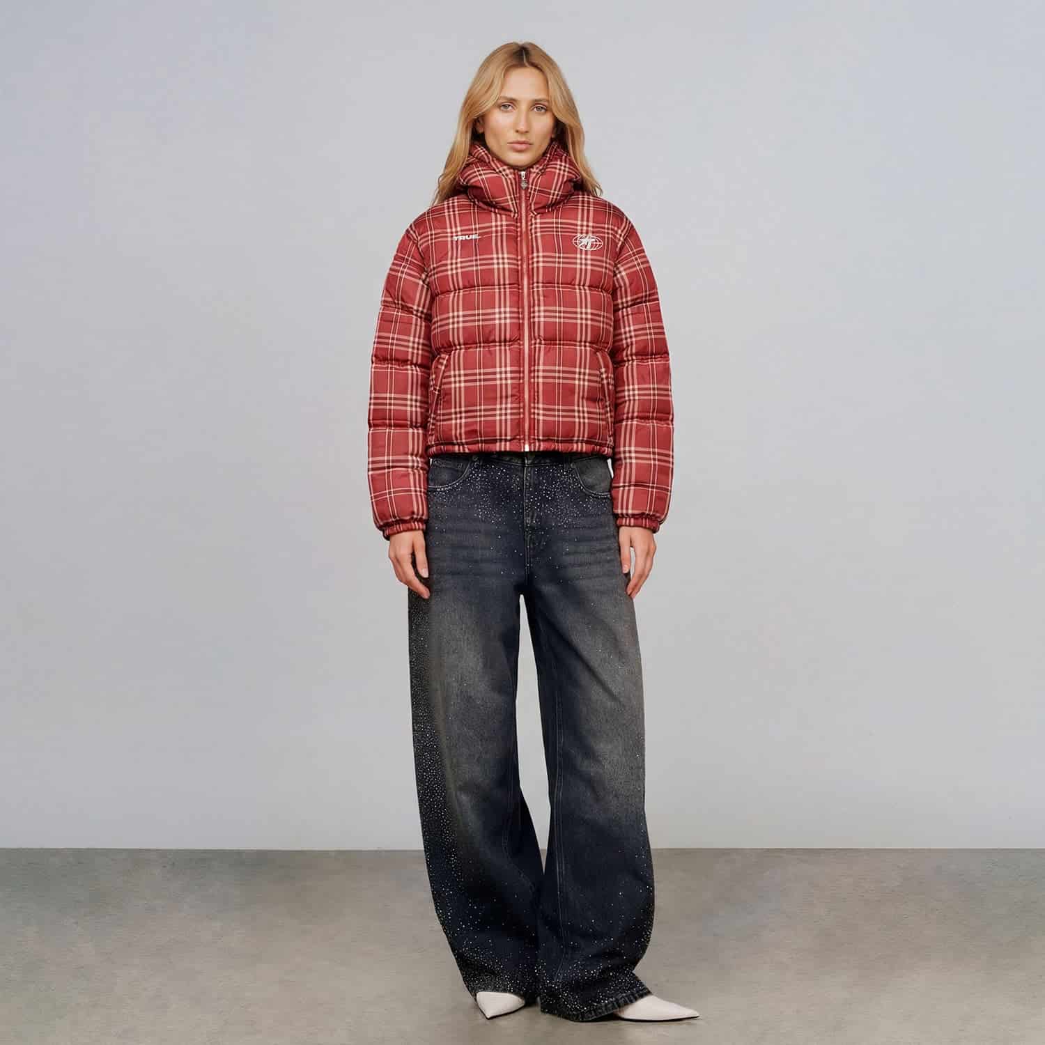 Intuition Plaid Puffer Jacket - Burgundy - miniatura 11