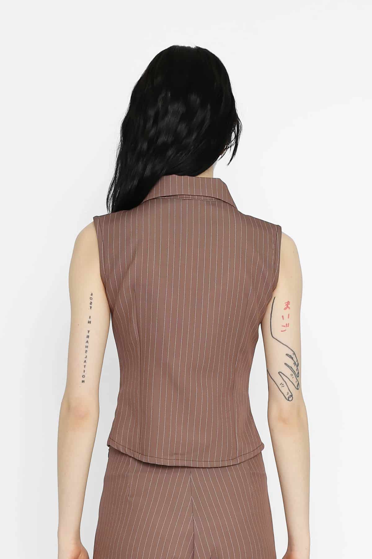 Zip Top in Brown Pinstripe - miniatura 5