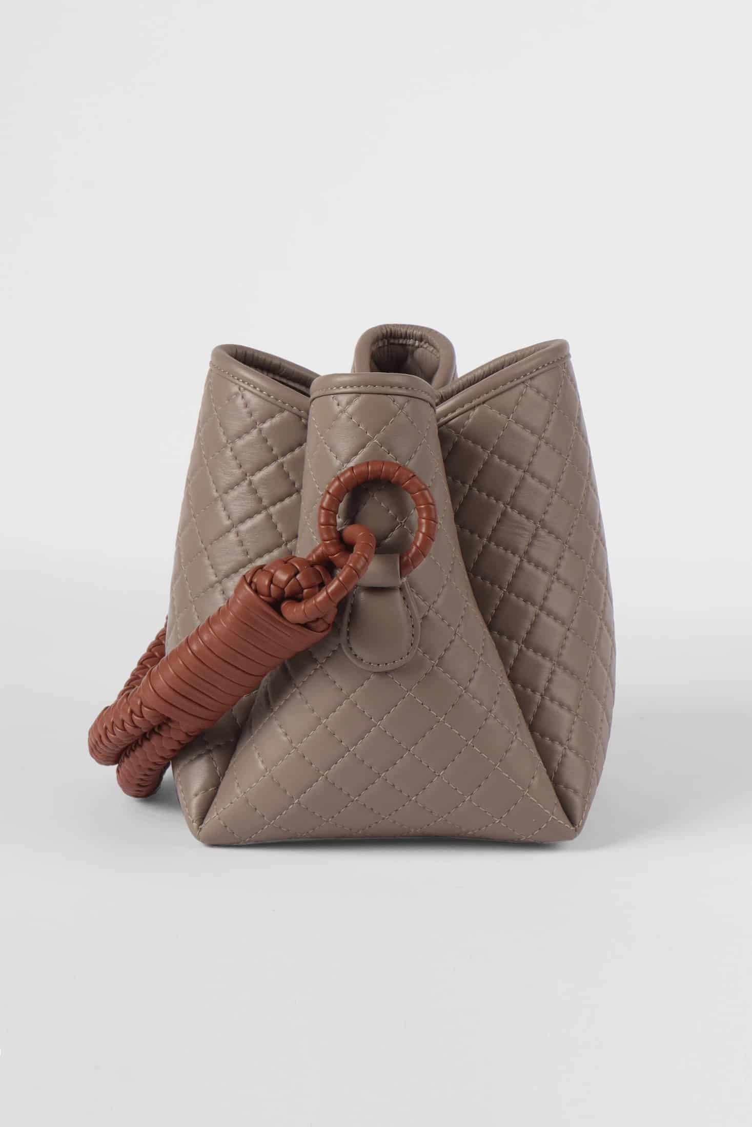Tulip Mini Bucket Bag, Taupe & Brandy - miniatura 3