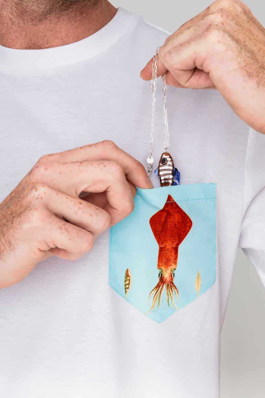Men's cotton t-shirt pocket egret white - miniatura 3