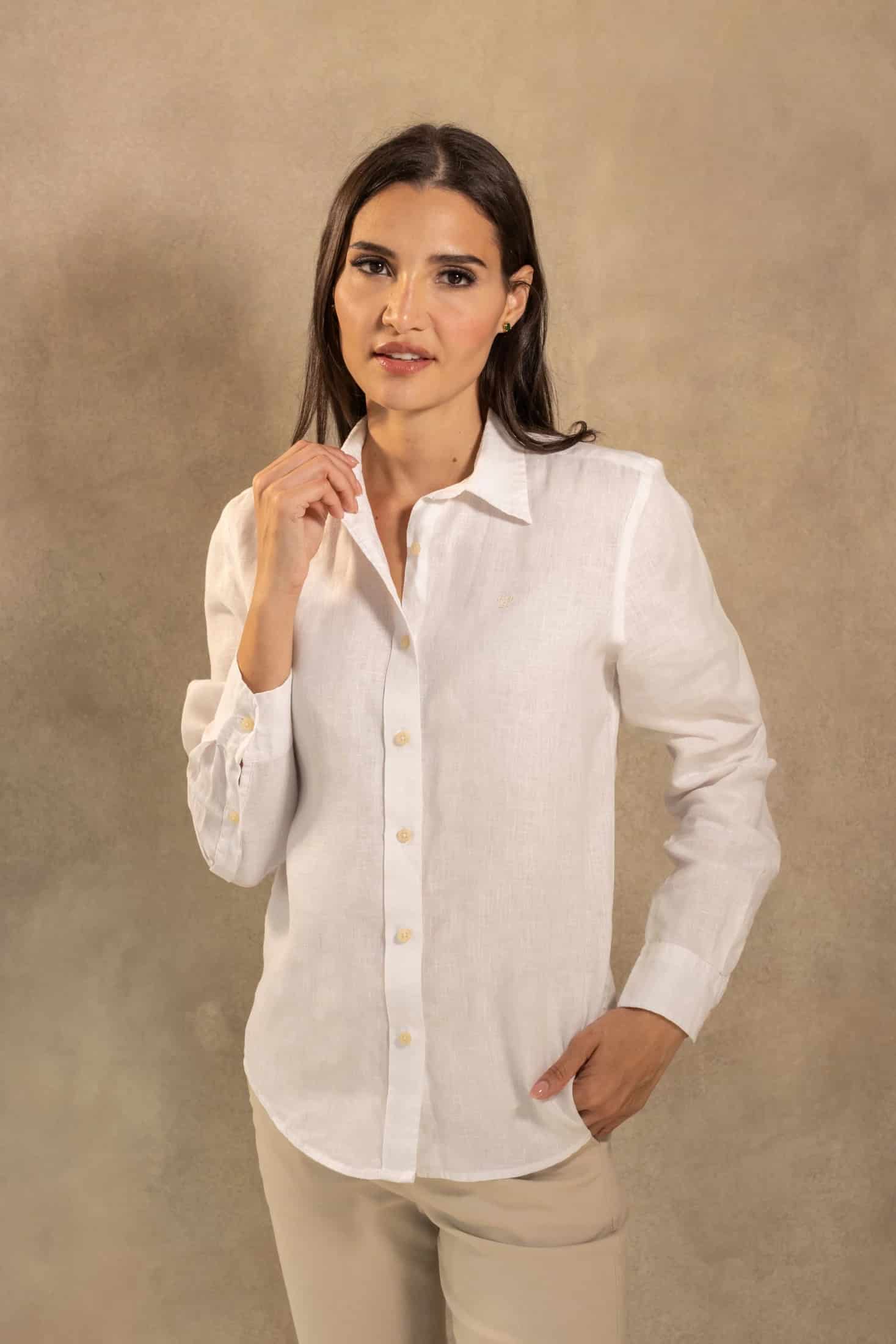 Camisa Lino De Mujer Blanco - miniatura 1