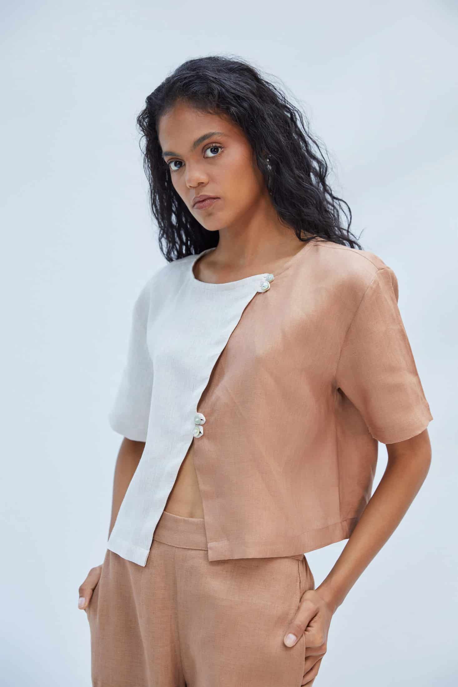 KAREN SHIRT NATURAL/MOCCA - miniatura 1