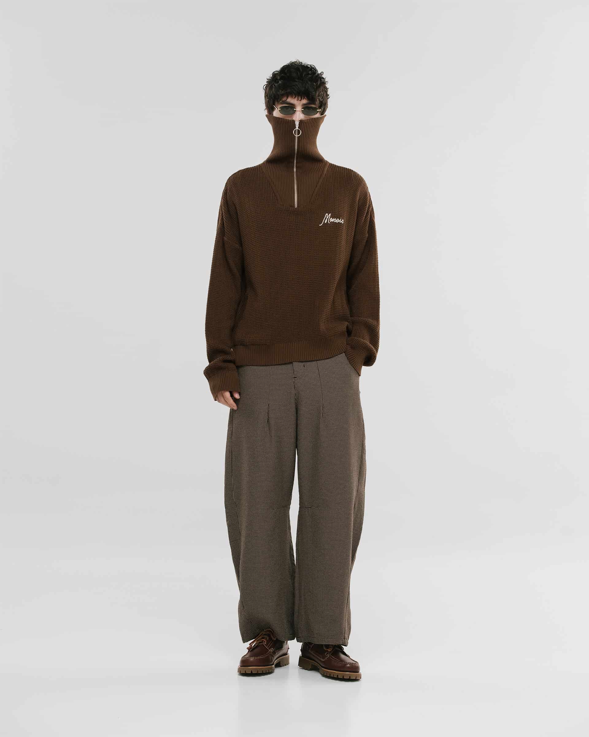Zip Funnel Neck Knitwear - Café y Crema - miniatura 4