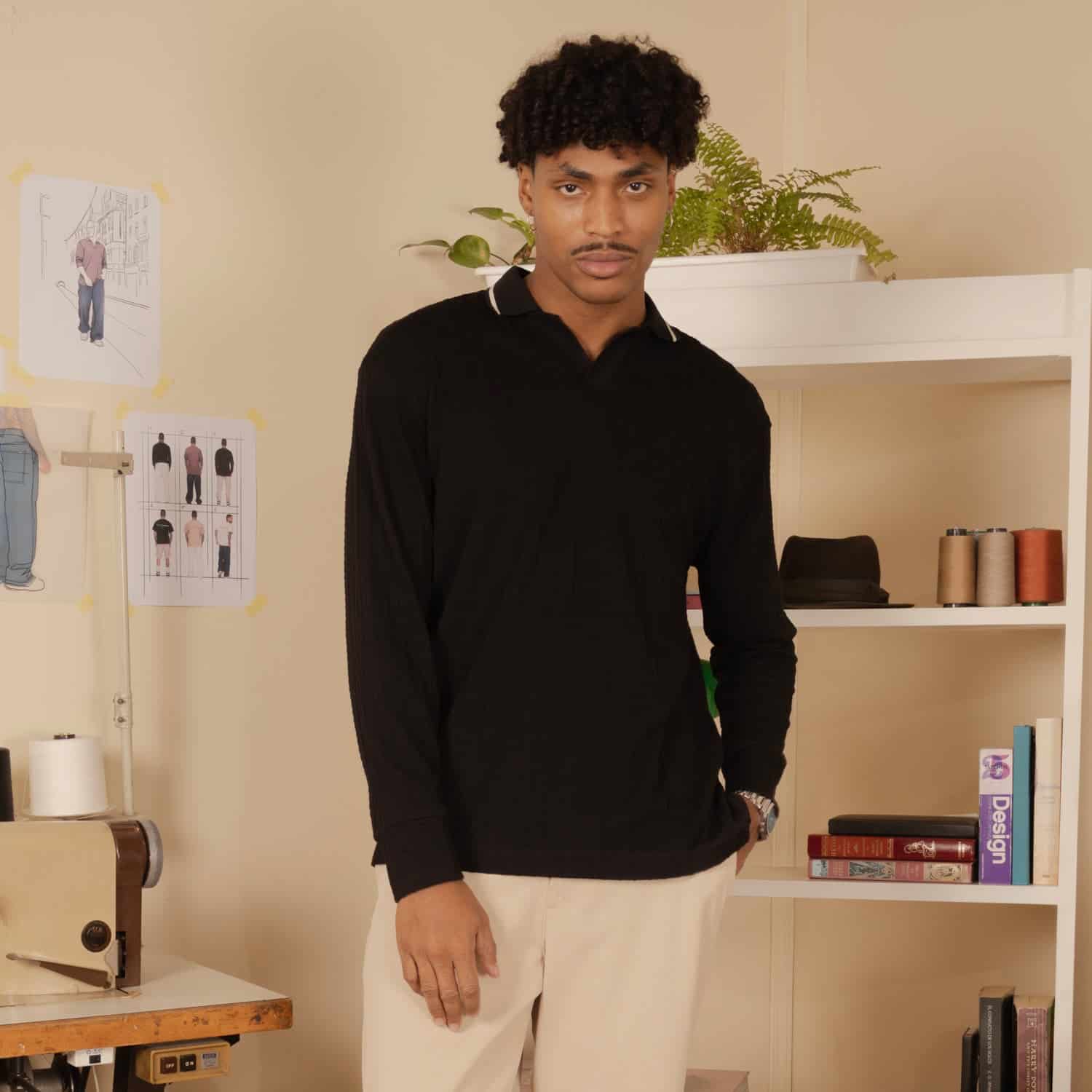Polo Knit Sweater Negro - miniatura 1