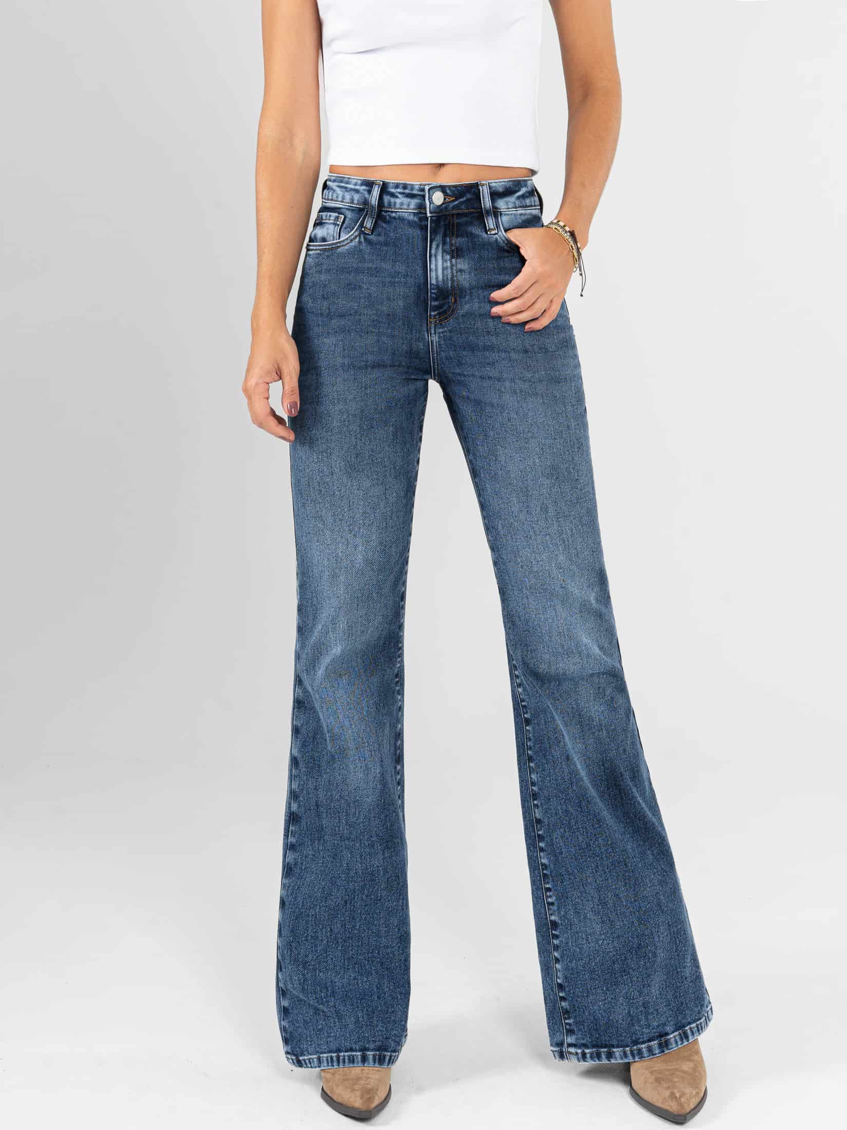 Ref: 066267 Jean flare stretch, bota ancha, tiro alto, tono azul medio. - miniatura 1