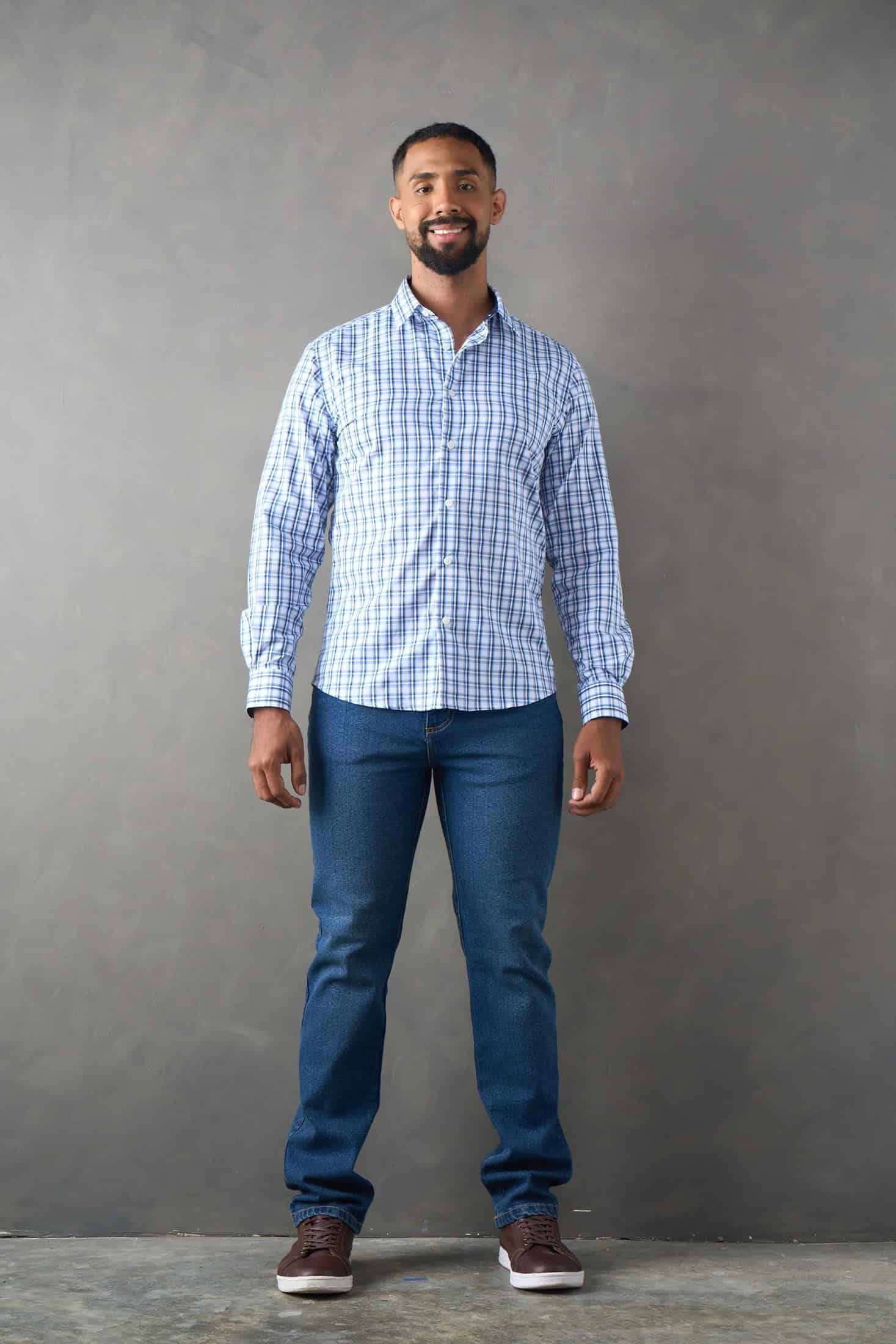Camisa slim fit azul oscuro a cuadros - miniatura 4