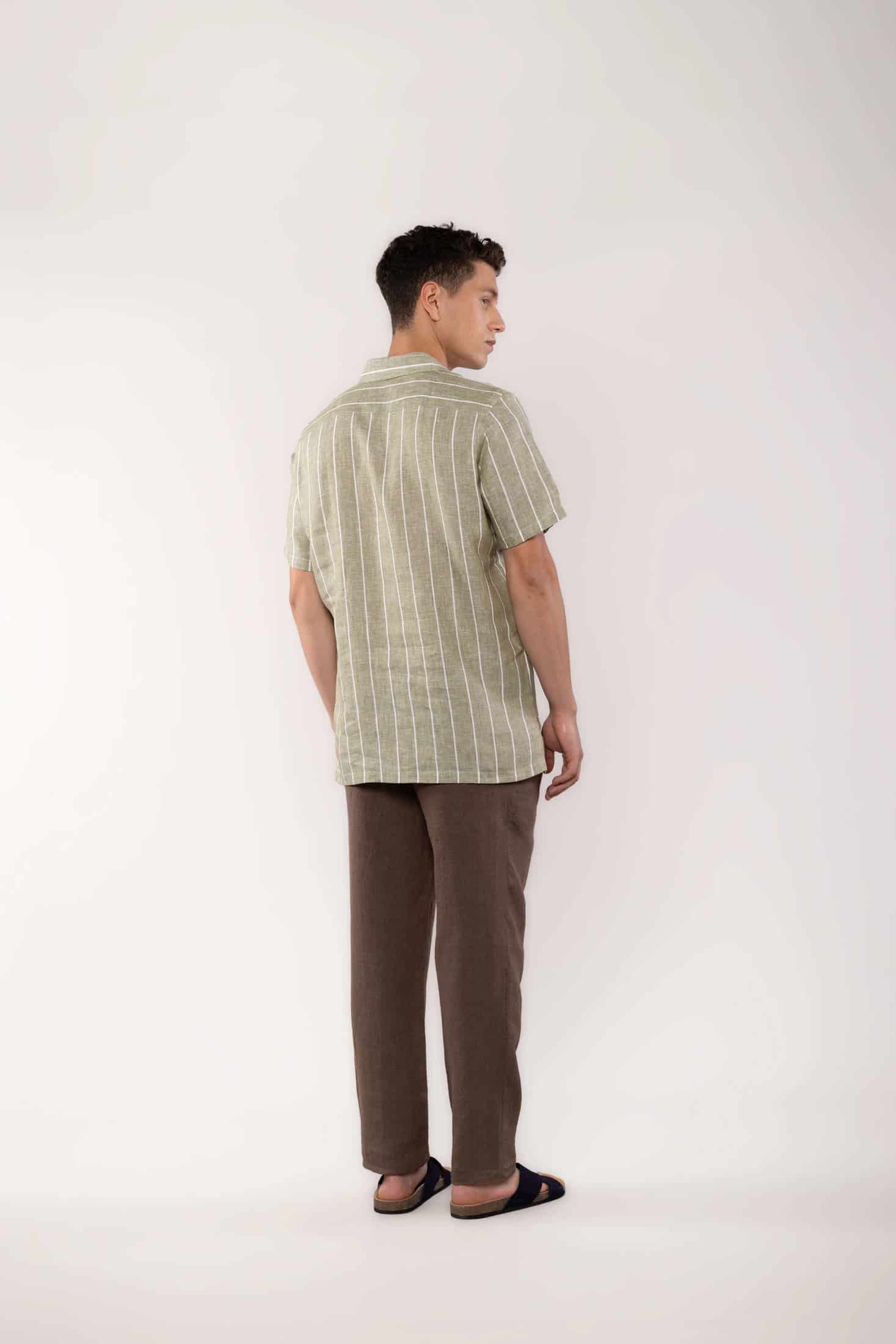 Men's linen shirt striped green - miniatura 5