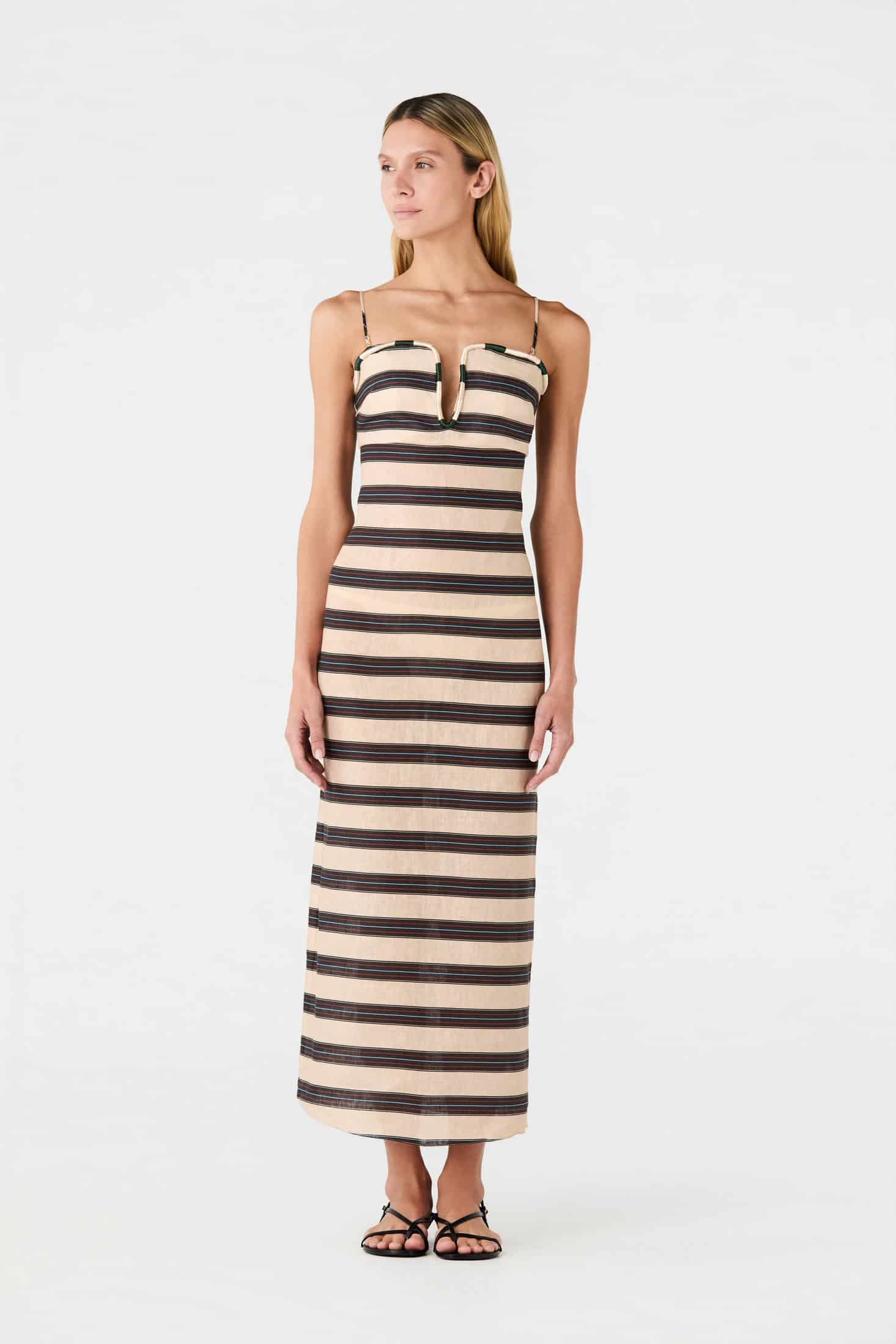 Antonia Linen Midi Dress / Navy Stripes - miniatura 2