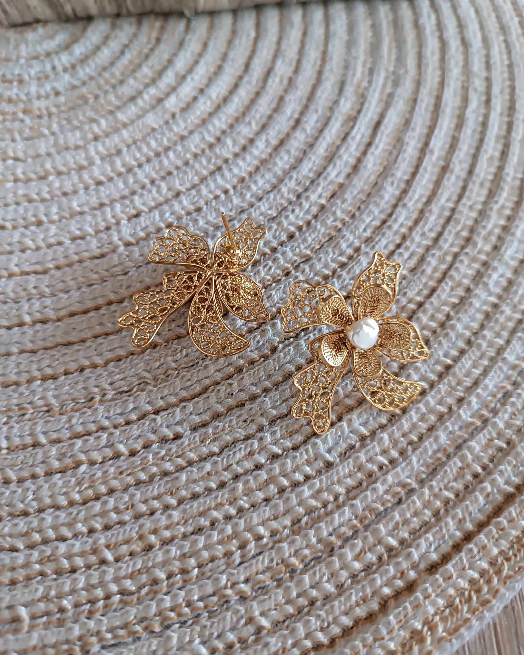 Aretes en filigrana orquídea y perla - miniatura 6