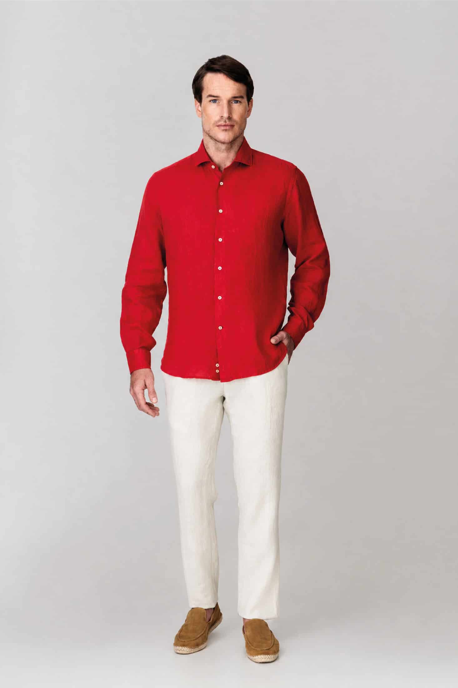 Men's linen shirt equestrian red - miniatura 5