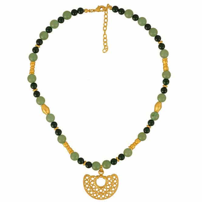 Collar aventurina verde, fossil y dije nariguera filigrana doble Sinú - miniatura 1