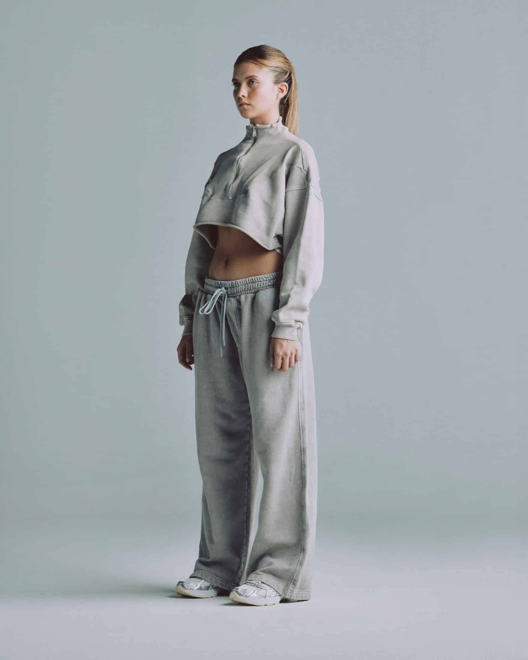 Line Logo Cropped Zip up Crewneck Washed Gray - miniatura 5