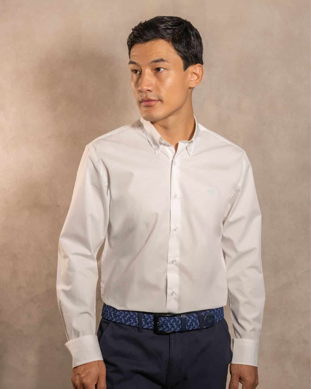 Camisa Antimanchas Popelina Blanco Logo Azul Claro - miniatura 3