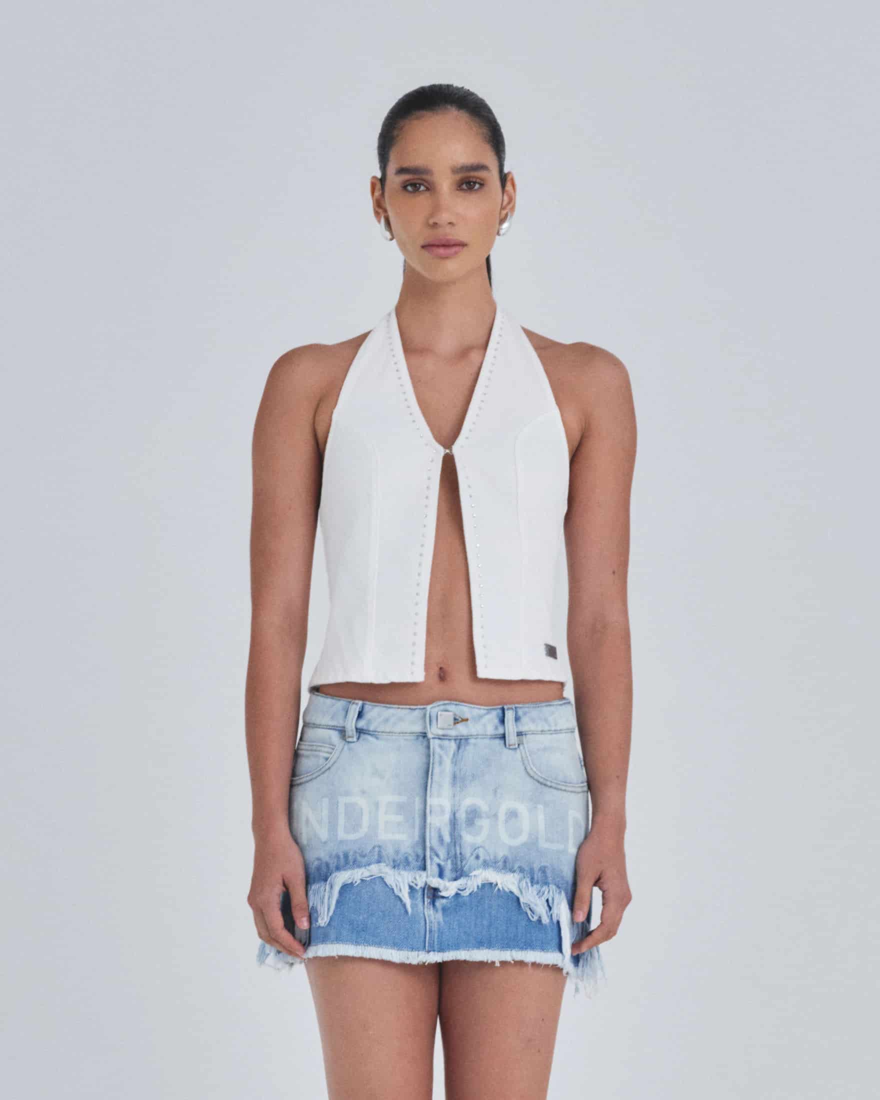 W Basics Rhinestone Top Vest White - miniatura 2