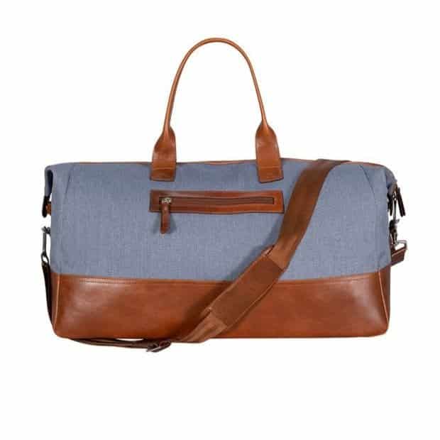 Men's vintage blue leather and canvas briefcase - miniatura 2