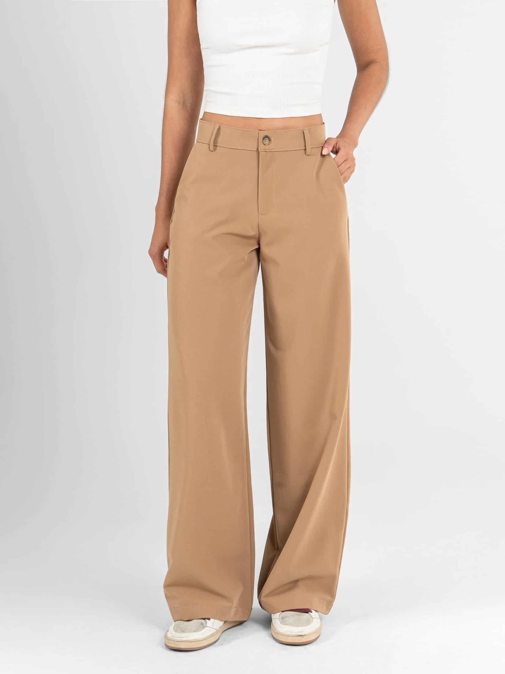 Ref: 0620609 Pantalón straight leg, tejido plano liviano, stretch, tiro alto, tono caqui - miniatura 1