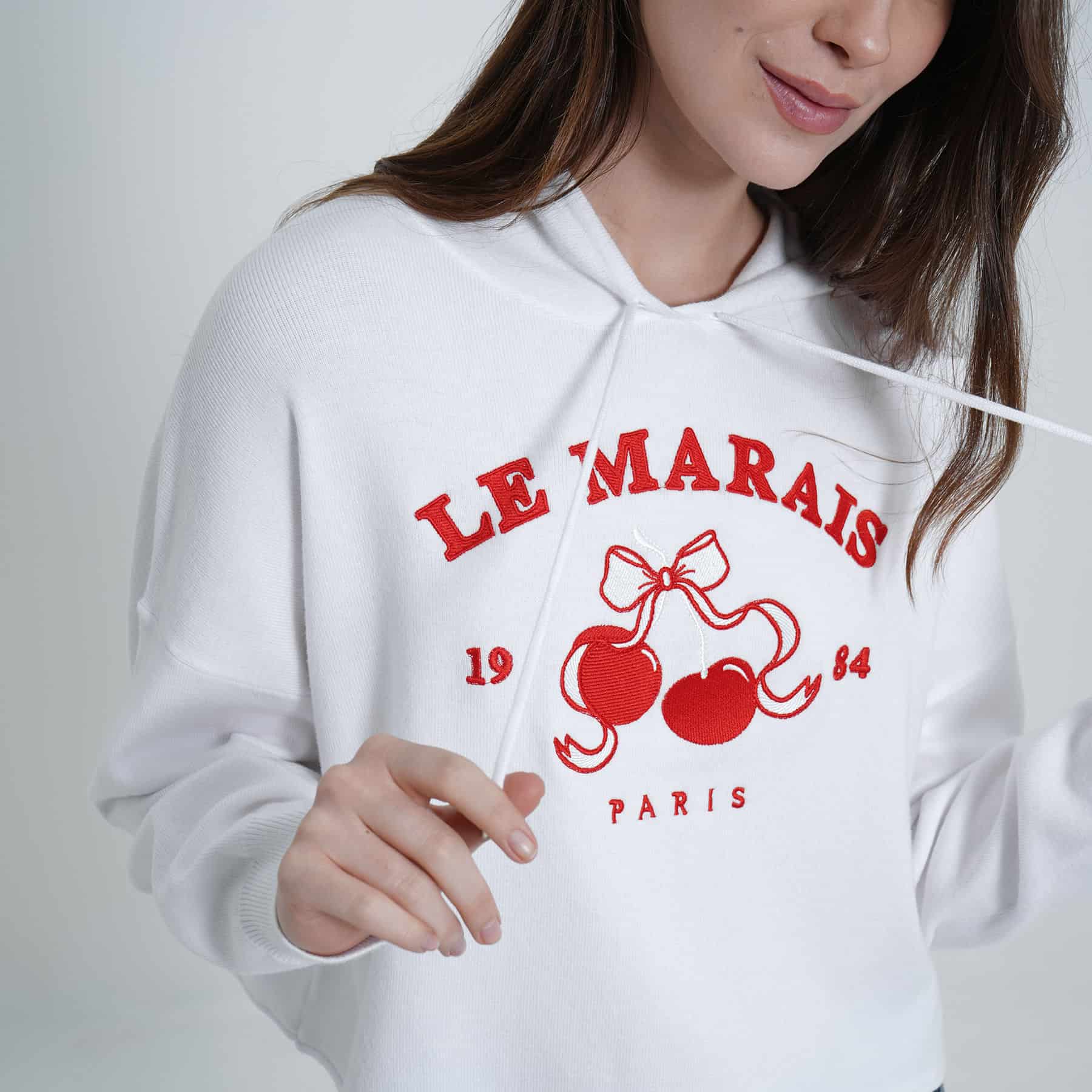 Buzo sudadera crop con capucha bordado Berry - miniatura 3