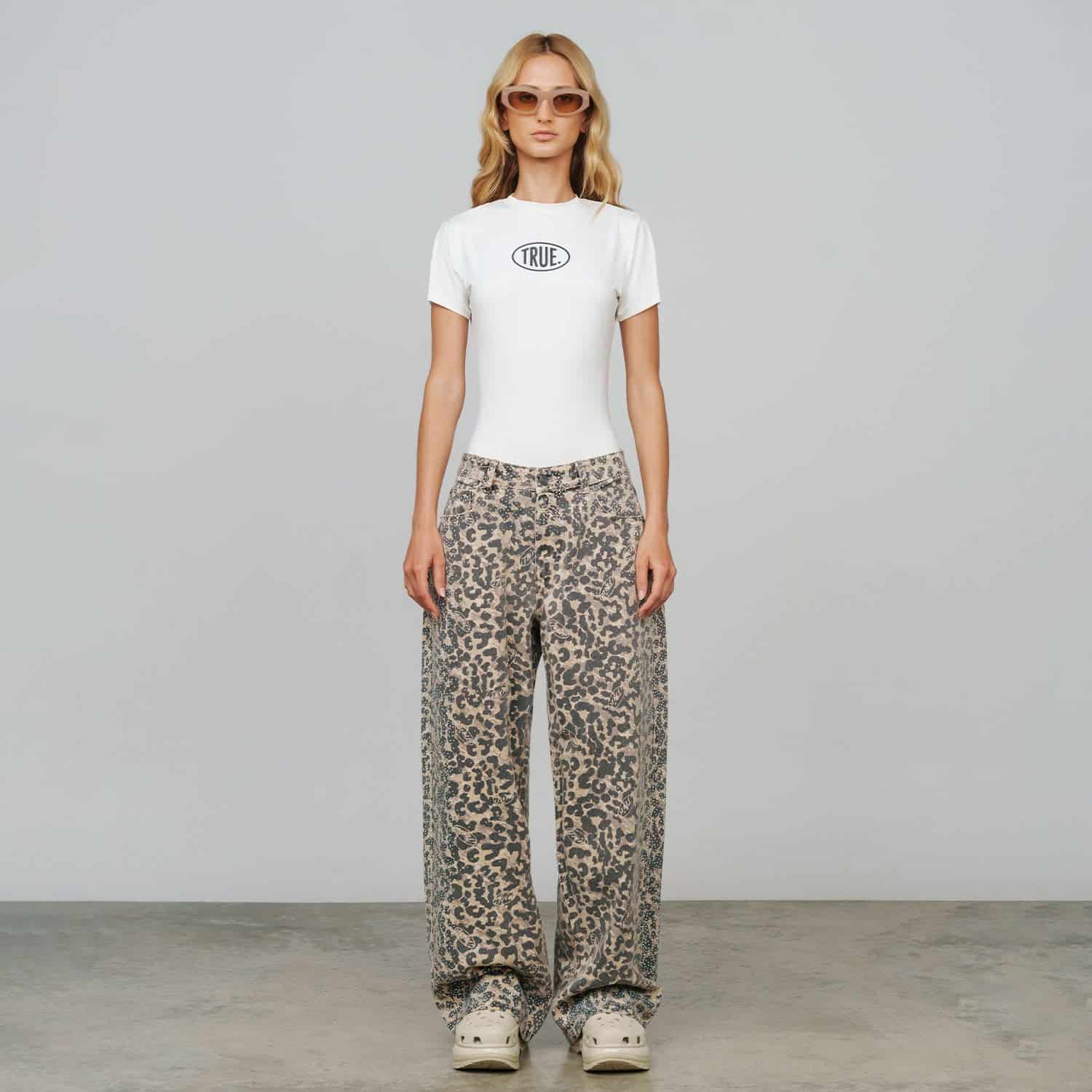Leopard Wide Leg Jeans - Camel - miniatura 4