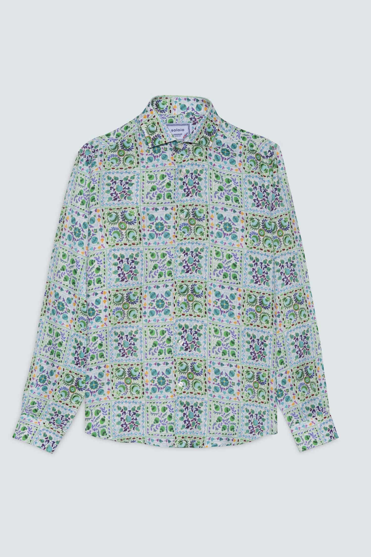 Men's linen shirt green suzani - miniatura 1