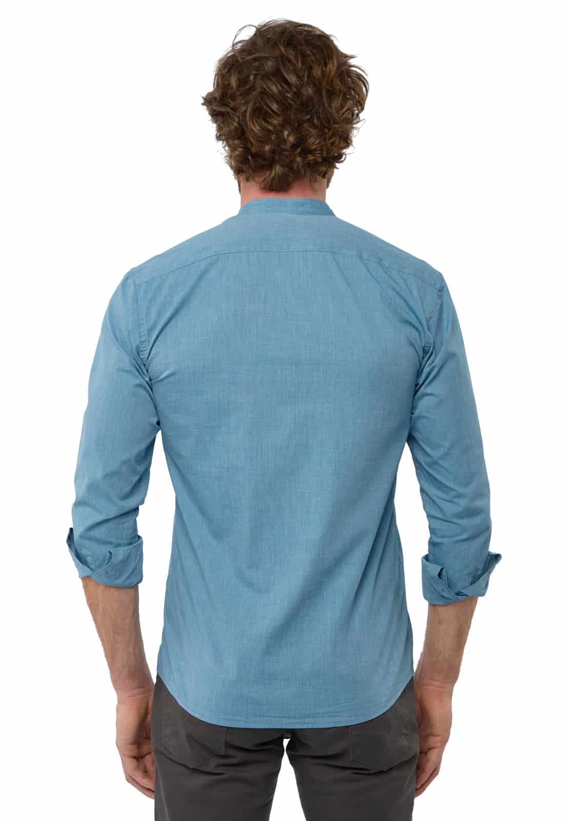 Camisa cuello neru azul indigo claro con bolsillo de ribete - miniatura 2