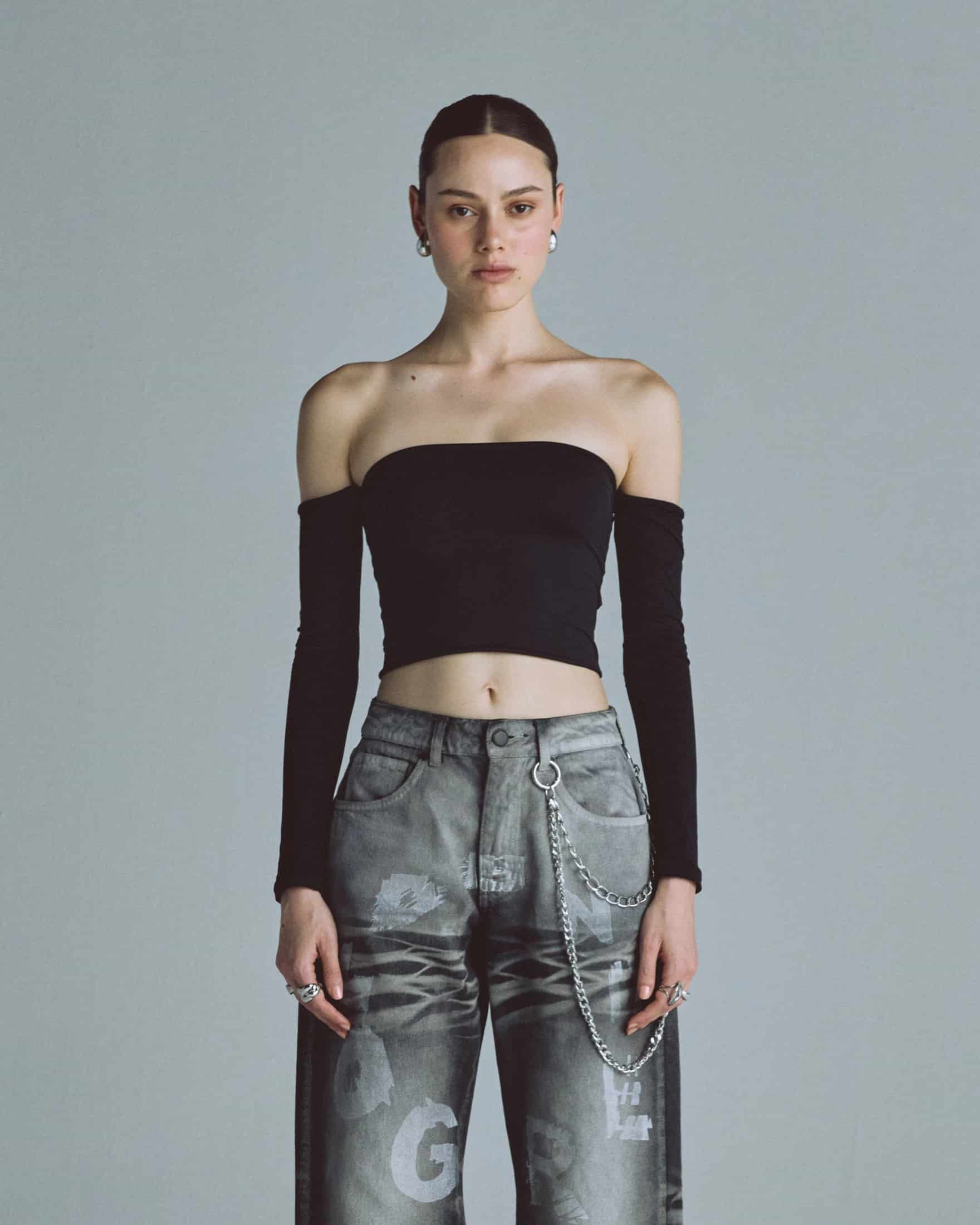 Basics Off Shoulder Long Sleeve Top Black - miniatura 2