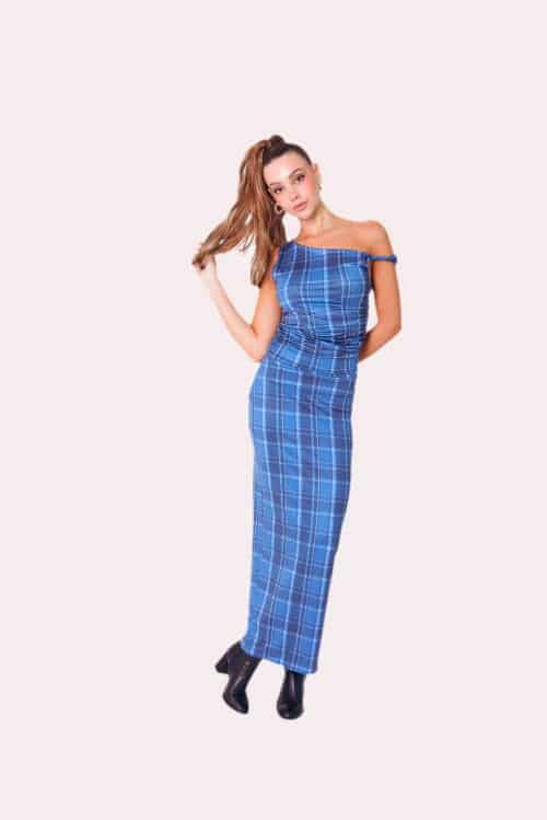 Long Skirt in Blue Tartan - miniatura 1