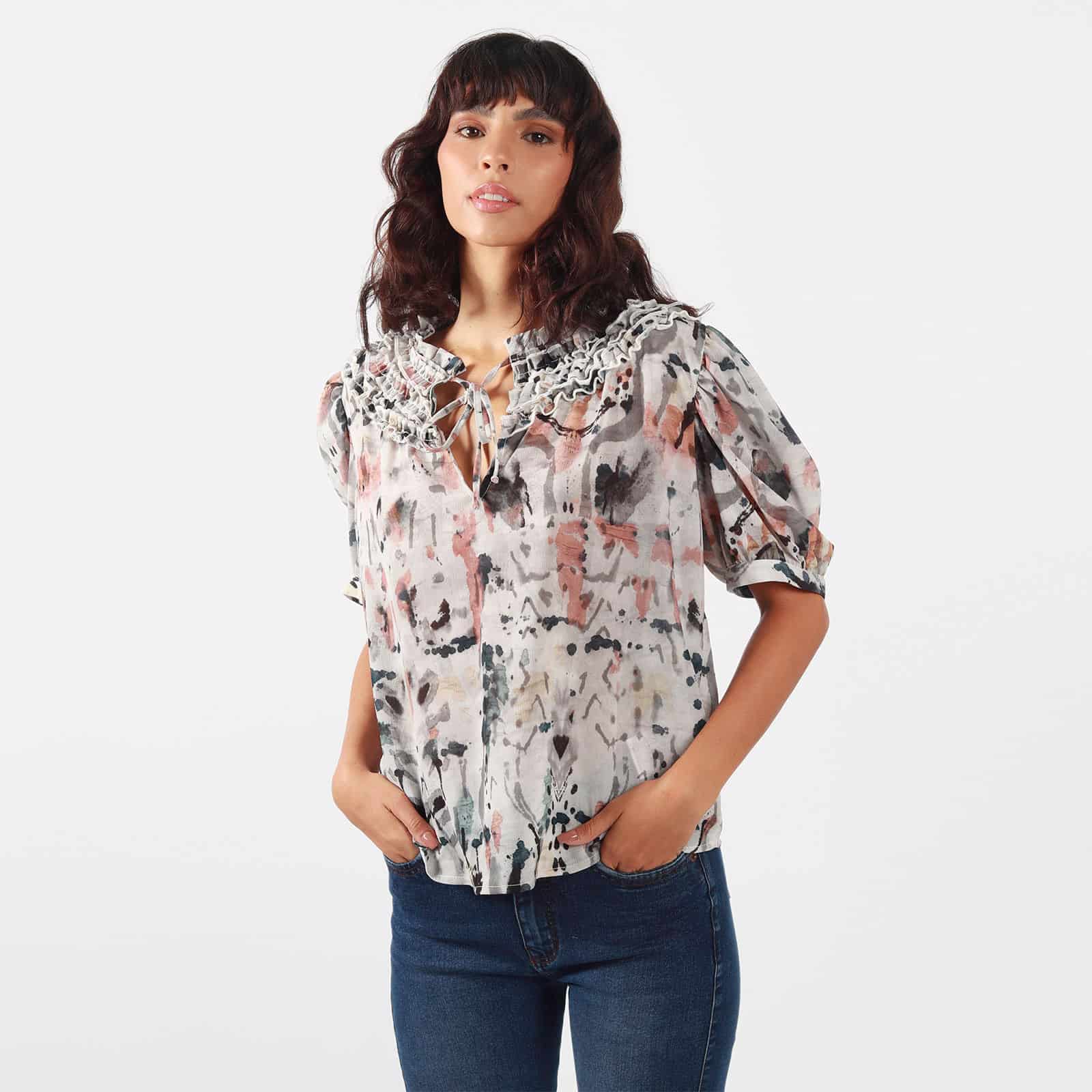 Blusa Cuello Arandela Manga Corta - miniatura 5