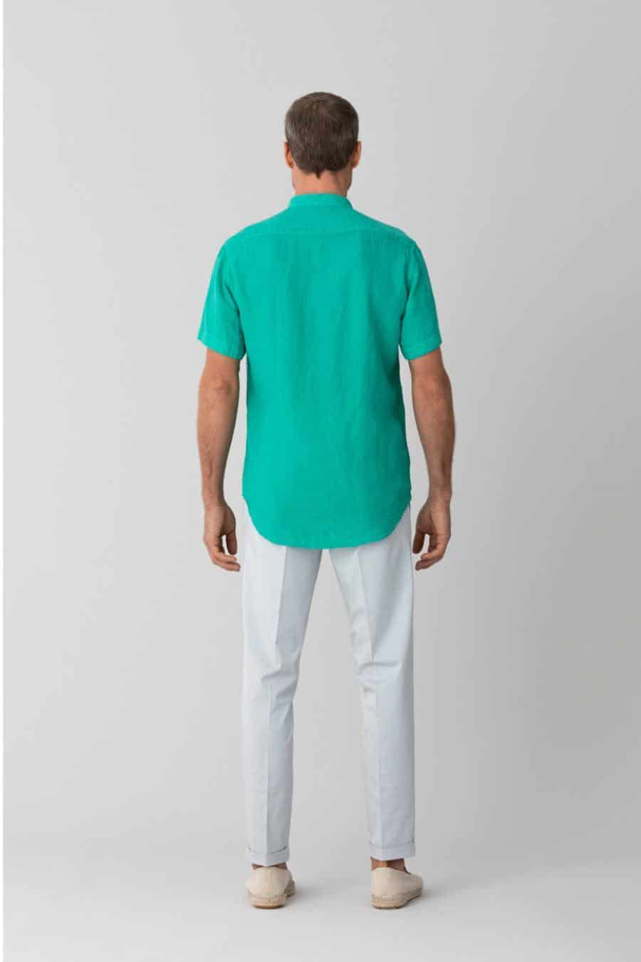 men’s linen shirt mao green basic - miniatura 10