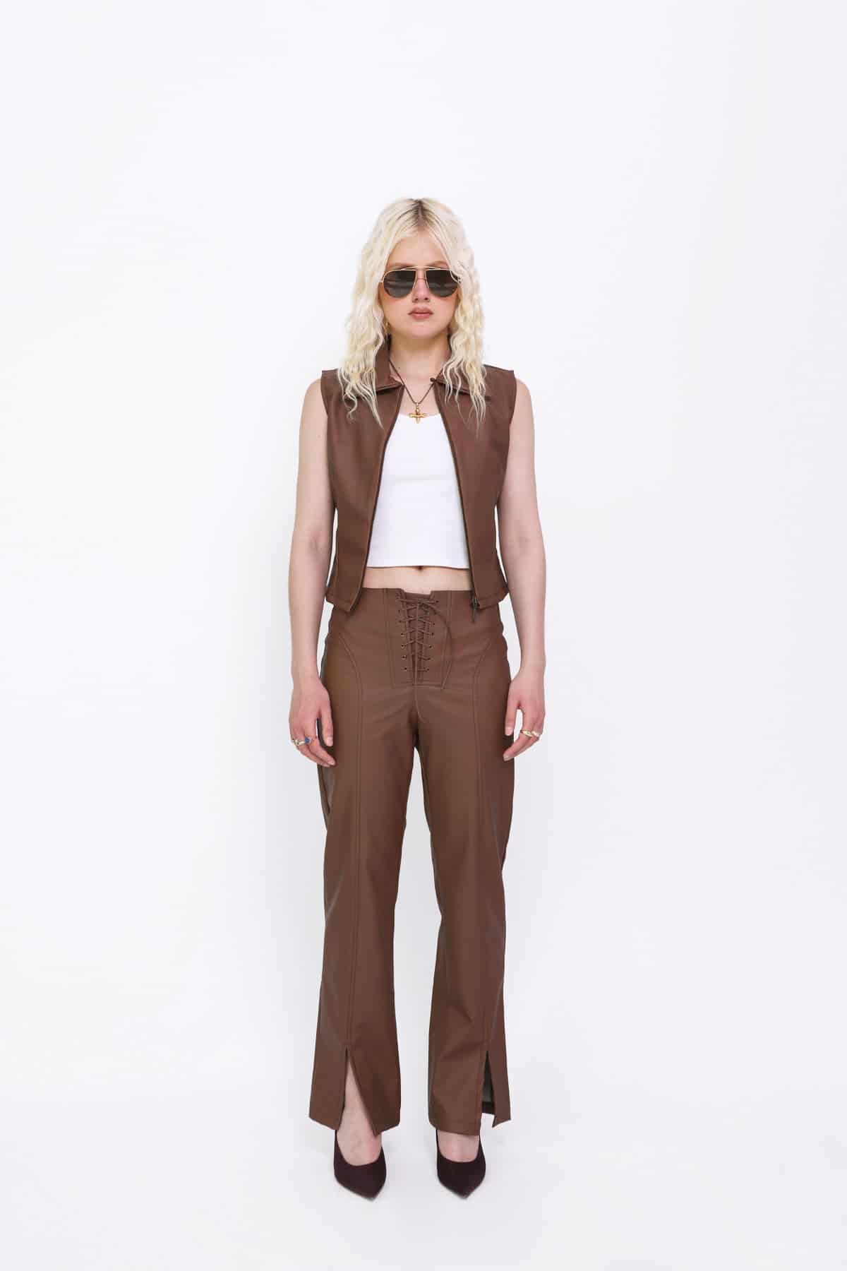 Zip Top in Brown Leather - miniatura 2