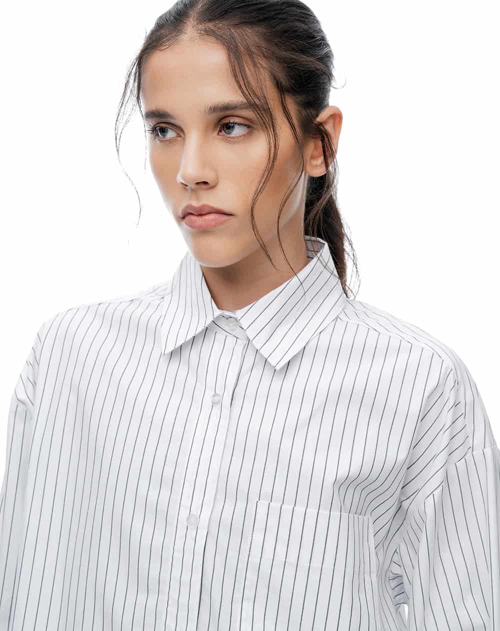 Camisa manga larga oversize blanca rayas mujer - miniatura 1
