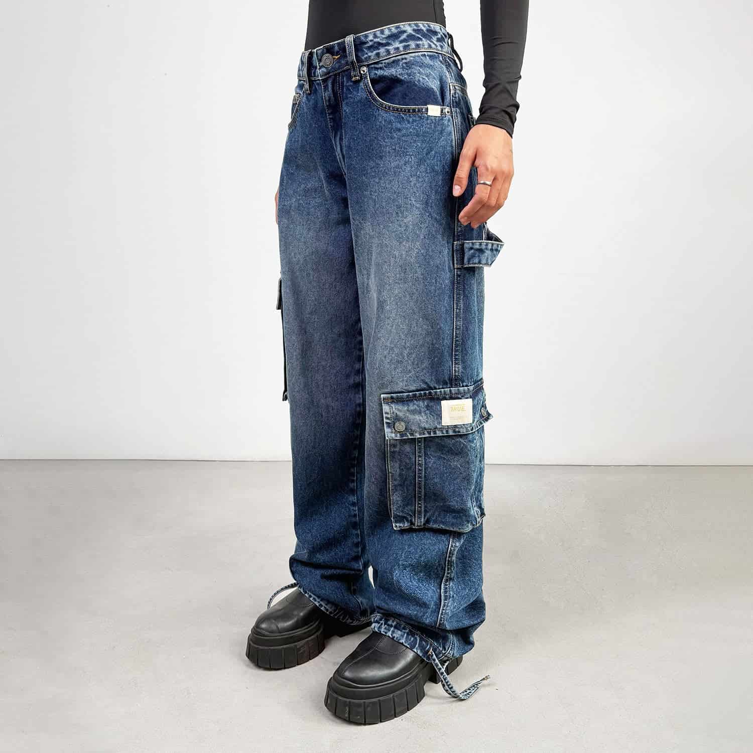 Cargo Multi-Pocket Denim Pants - Deep Blue - miniatura 2