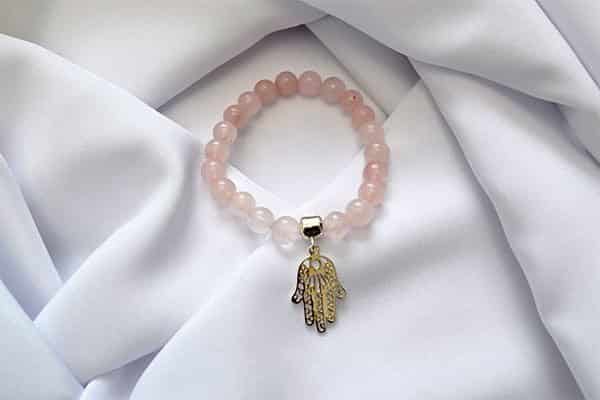 Pulsera Cuarzo Rosa dije mano hamsa - miniatura 1