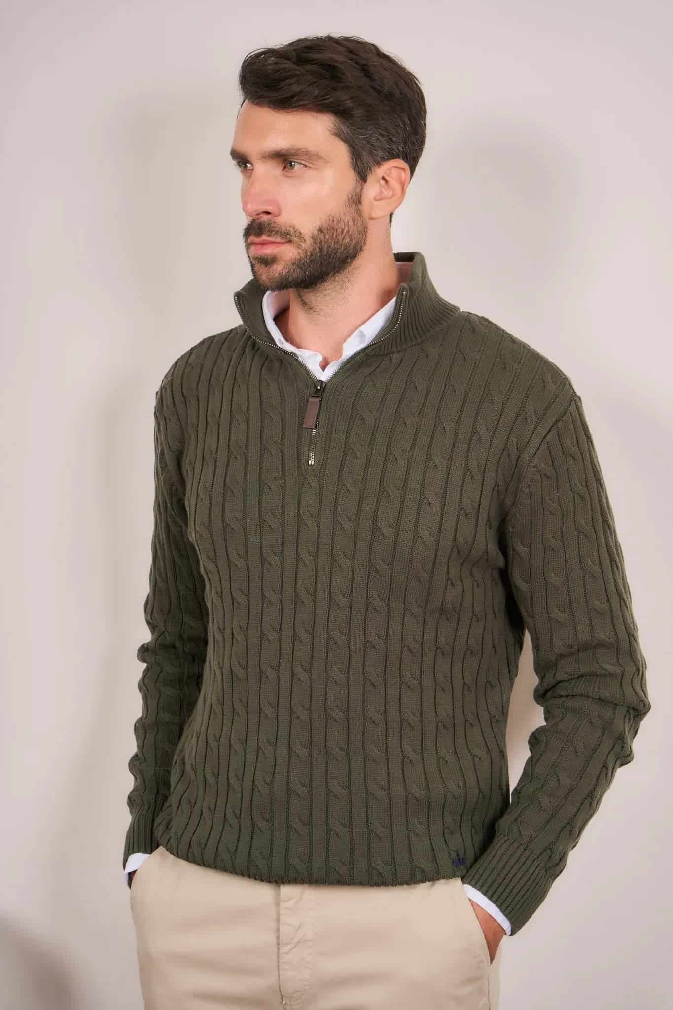 Suéter Halfzip Trenzado Hombre Verde - miniatura 10