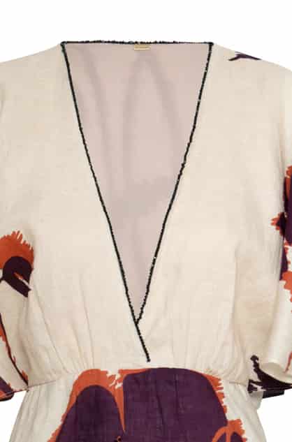 Topacio Linen Tunic Dress / Ecru - Purple Gladiolos - miniatura 4