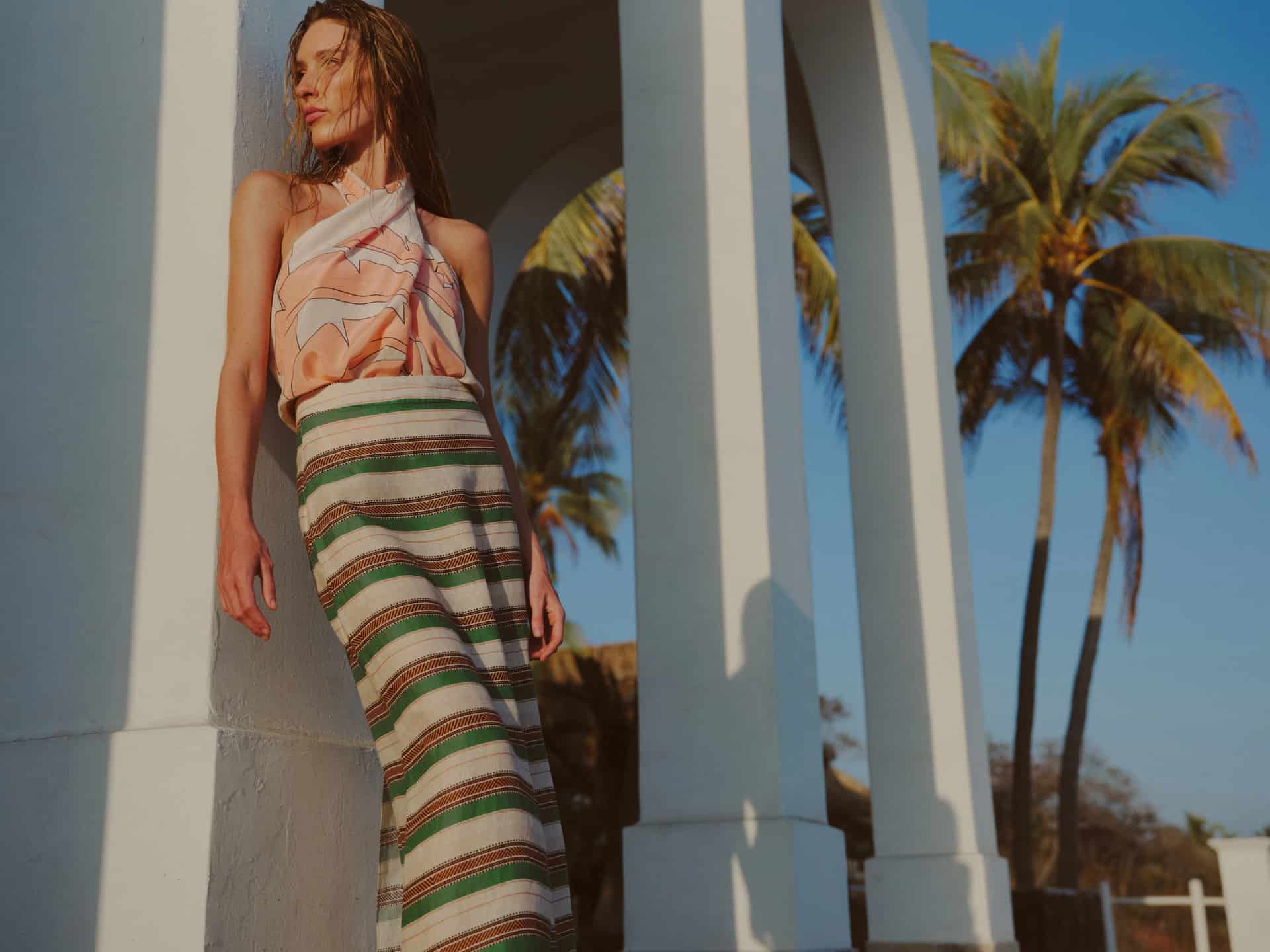 Cayetana Silk Crepe Blouse / Peach Palms - miniatura 5