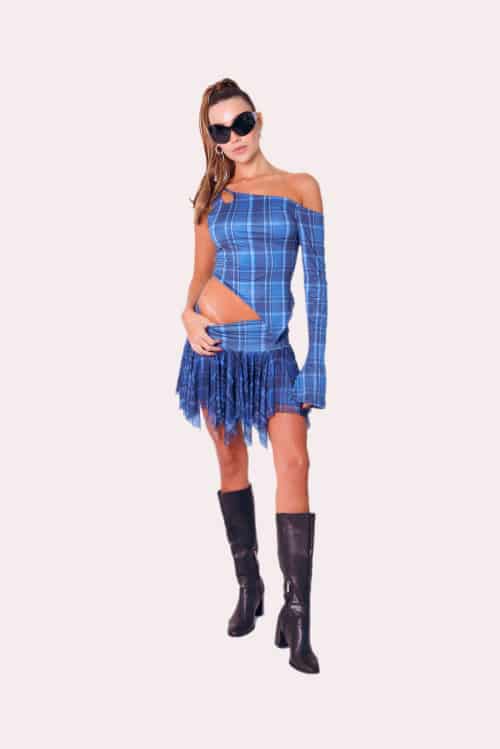 One Side Top In Blue Tartan - miniatura 1