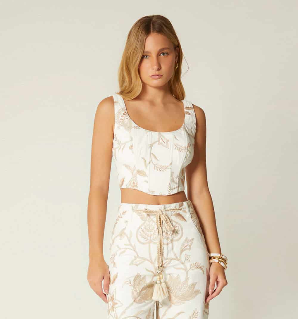 Blusa crop sisa en jacquard con cordon - miniatura 2