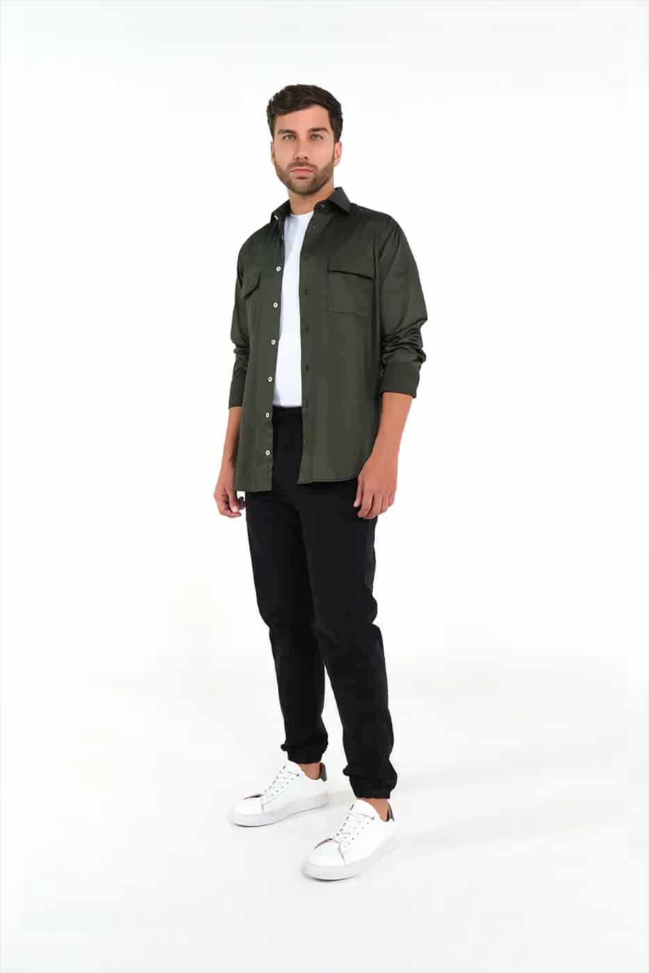 Camisa Slim Fit 100% Algodón Verde Militar - miniatura 4