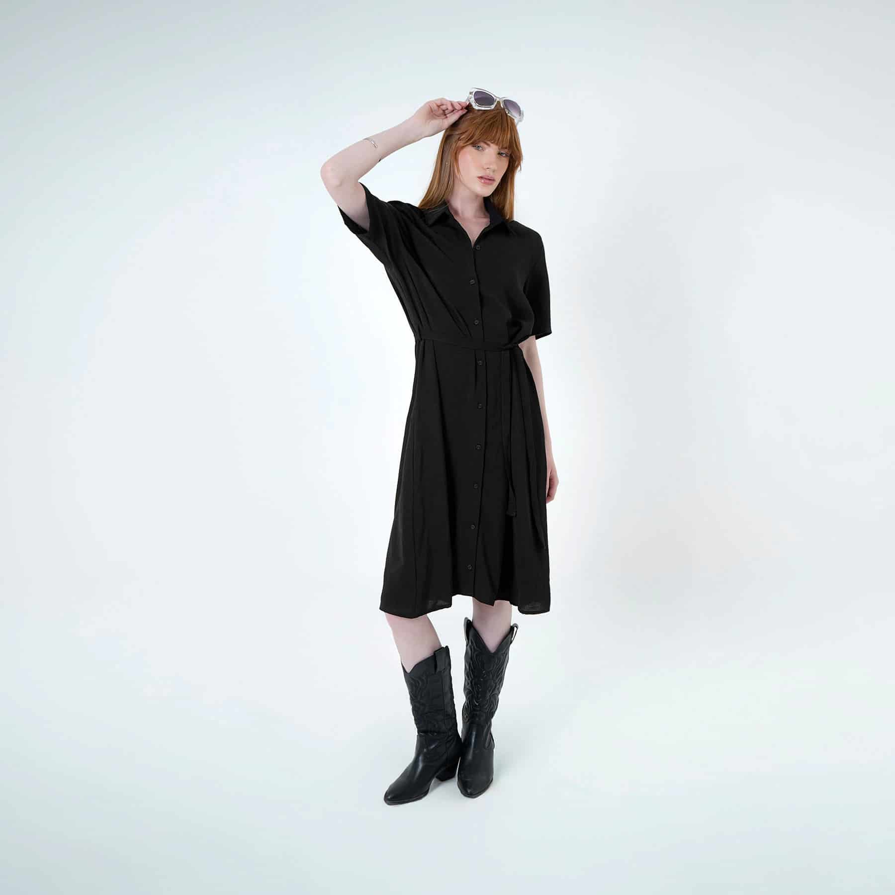 Vestido camisero midi con lazo para ajustar en cintura - miniatura 6